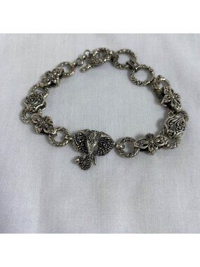 Vintage Sarda Sterling Silver Elephant Chain Link signed bangle bracelet 925
